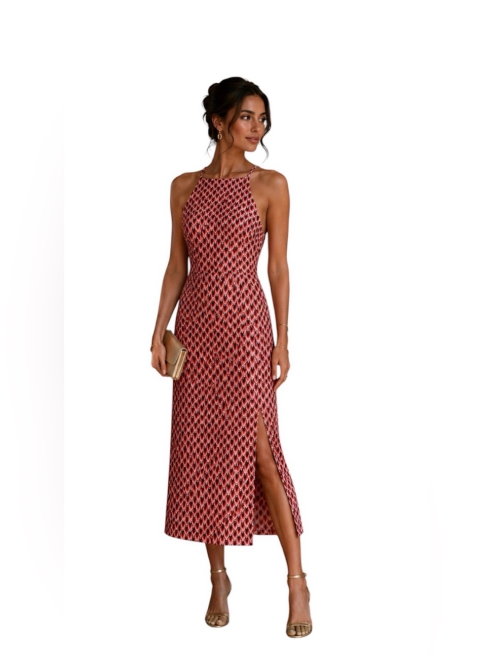 Gianni Bini-Coral Geometric Pattern-Casey-Midi-Dress-Dream On-Coastal-NWT-Size L